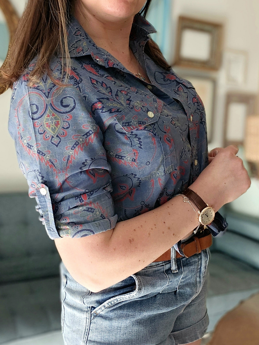 Ralph Lauren Blue Paisley Tie-Front Shirt - Picture 2 of 16